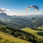 parapente en train de voler dans un paysage en Auvergne